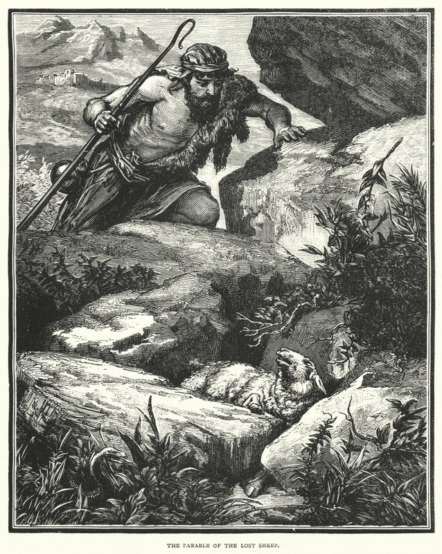 La parabole de la brebis perdue (gravure) - English School