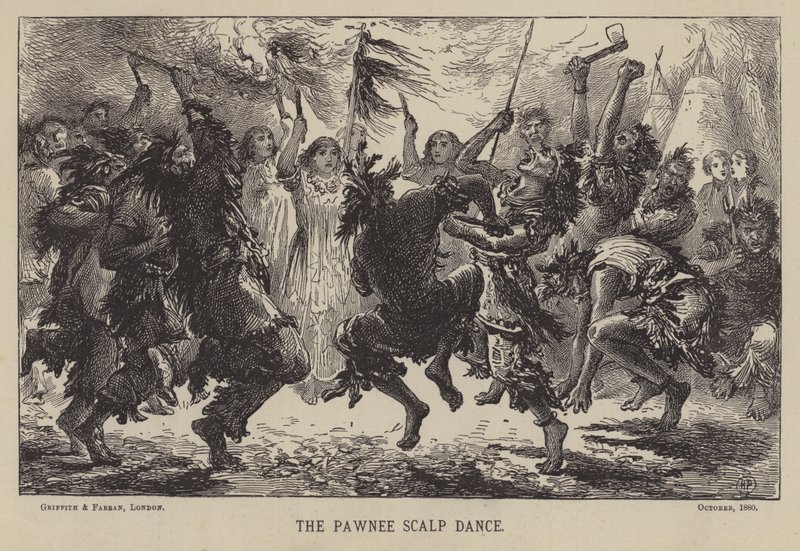 La danse du scalp des Pawnees (gravure) - English School