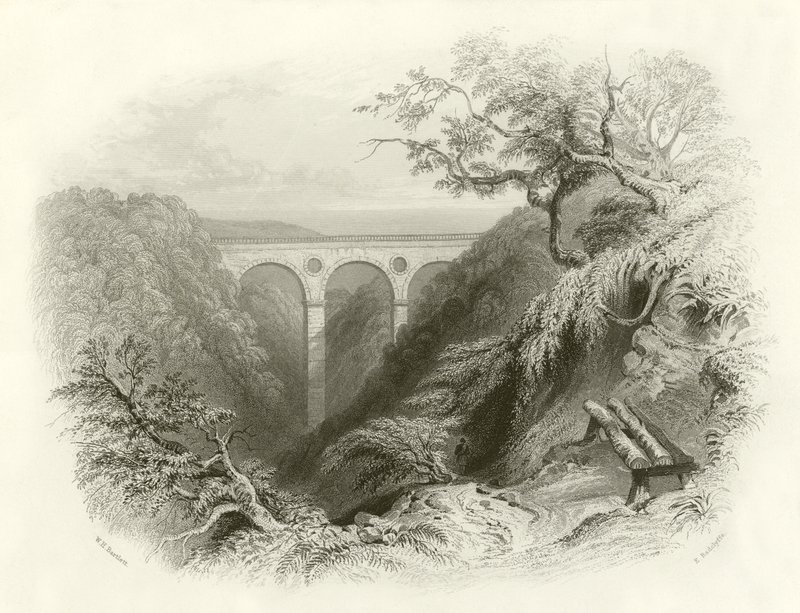 Le pont Peaths et le ravin, Berwickshire - English School