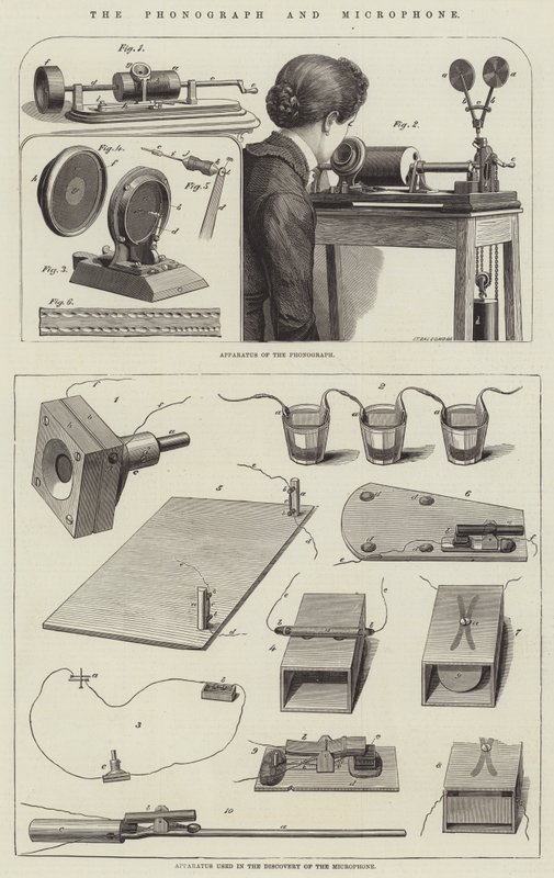 Le phonographe et le microphone (gravure) - English School