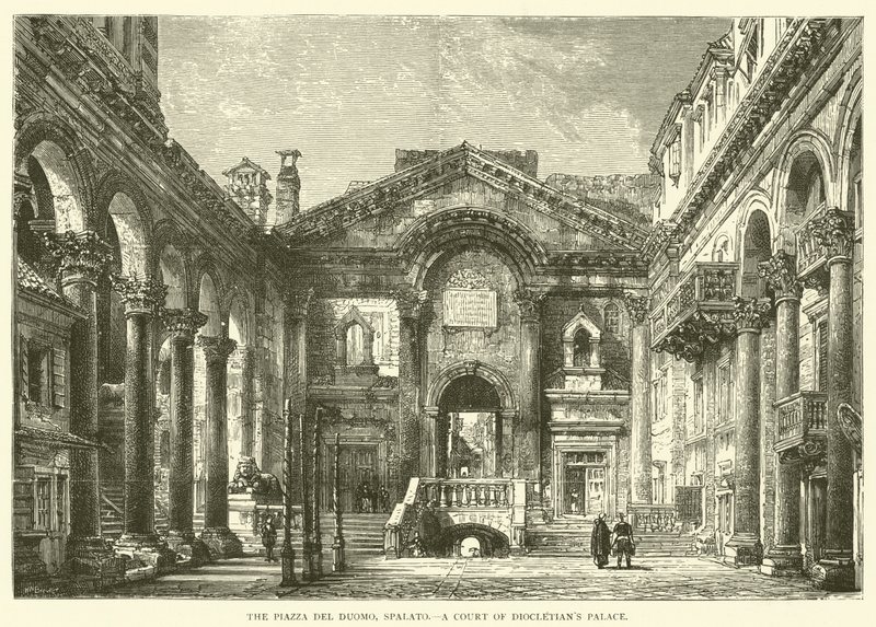 Piazza del Duomo, Spalato, une cour du palais de Dioclétien (gravure) - English School