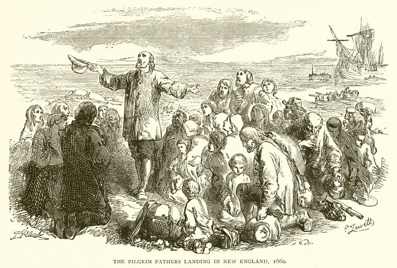 Les Pères pèlerins débarquant en Nouvelle-Angleterre, 1660 - English School