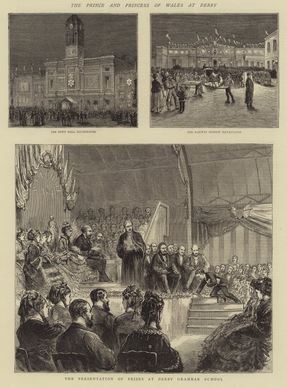 Le prince et la princesse de Galles à Derby (gravure) - English School