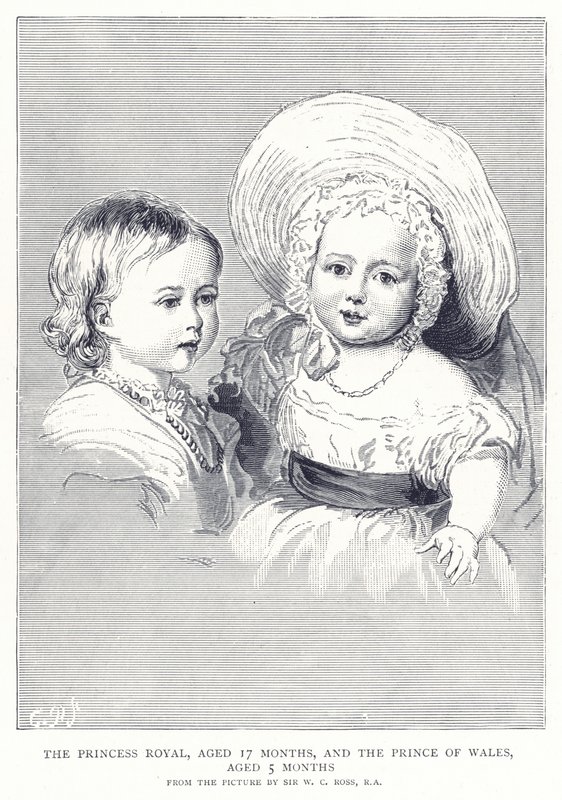 La Princesse Royale, âgée de 17 mois, et le Prince de Galles, âgé de 5 mois - English School