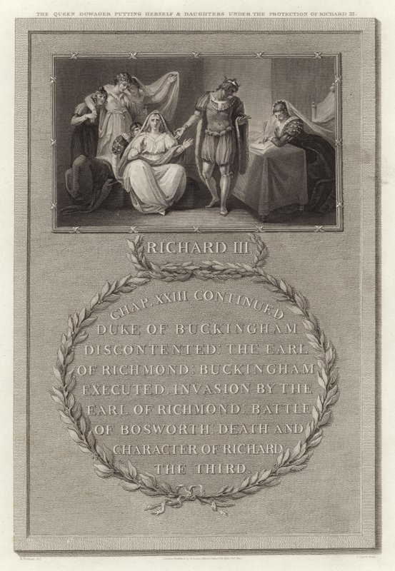 La reine douairière se mettant, avec ses filles, sous la protection de Richard III - English School