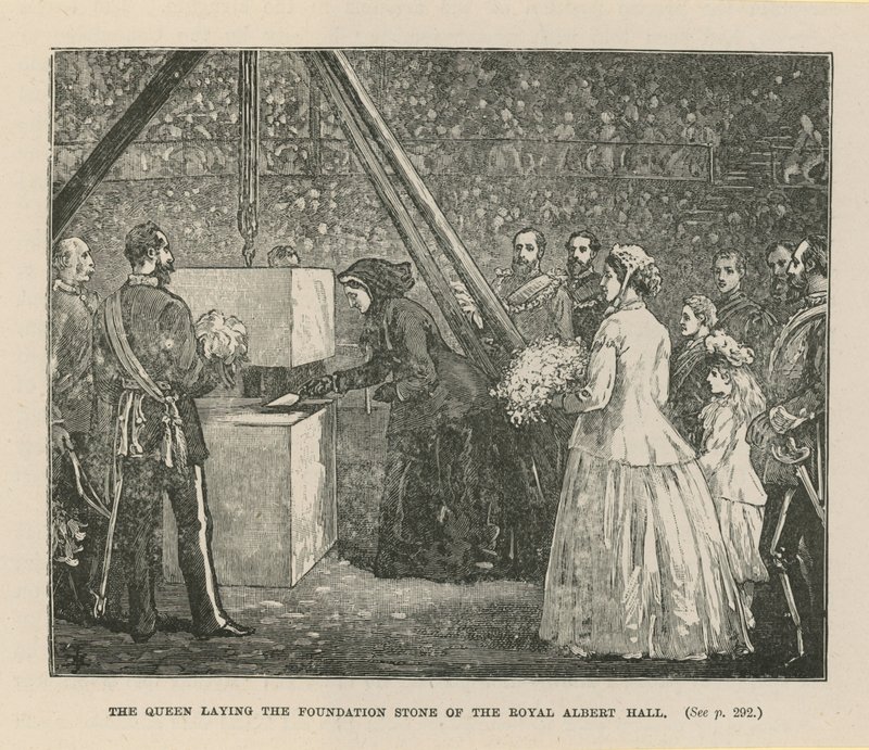 La reine posant la première pierre du Royal Albert Hall - English School