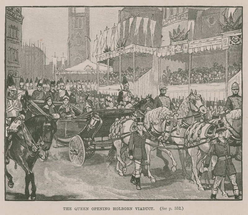 La reine inaugurant le viaduc de Holborn, Londres - English School