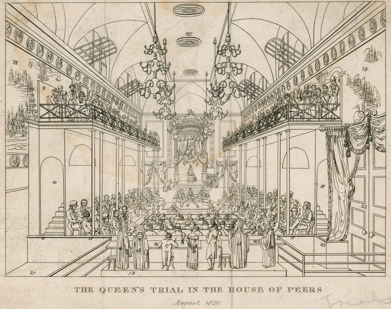 Le procès de la reine à la Chambre des pairs, août 1820 - English School