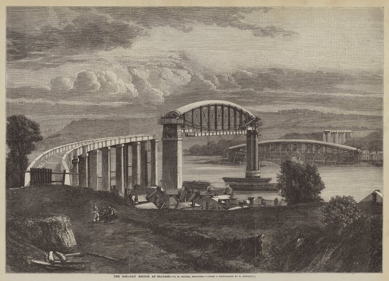 Le pont ferroviaire de Saltash, I K Brunel, ingénieur (gravure) - English School