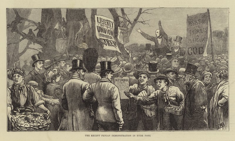 La récente manifestation fenian à Hyde Park (gravure) - English School