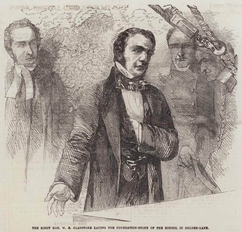Le très honorable W E Gladstone posant la première pierre de l