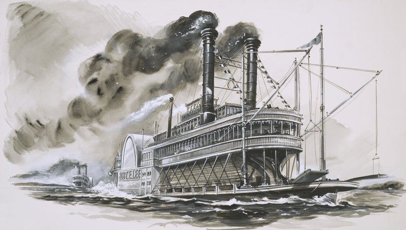 Le Robert E Lee mène le Natchez dans leur célèbre course sur le fleuve Mississippi - English School
