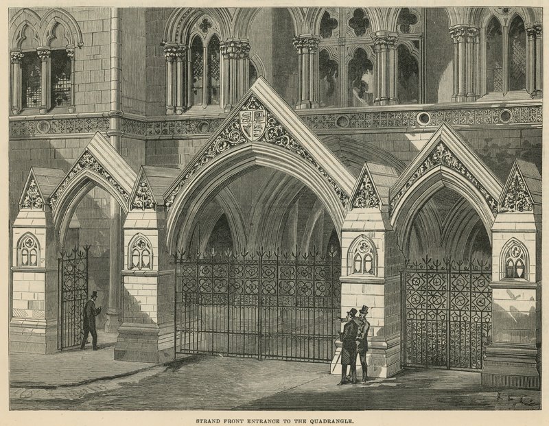 Les Cours royales de justice : Entrées de la façade du Strand vers la cour intérieure - English School