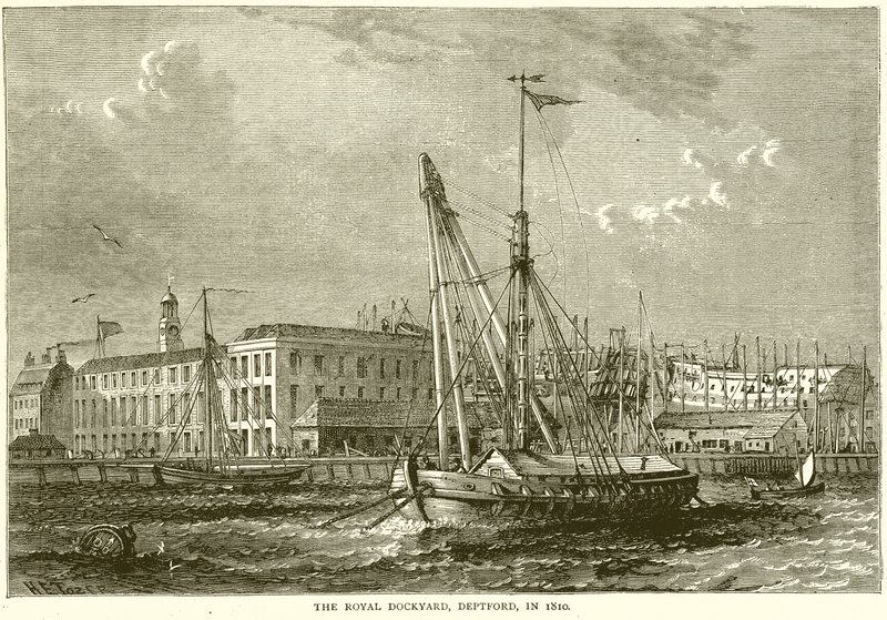 Le Chantier Naval Royal, Deptford, en 1810 - English School