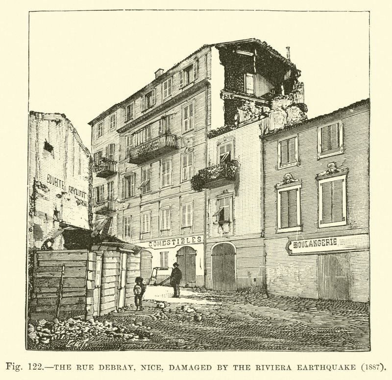 La rue Debray, Nice, endommagée par le tremblement de terre de la Riviera, 1887 - English School