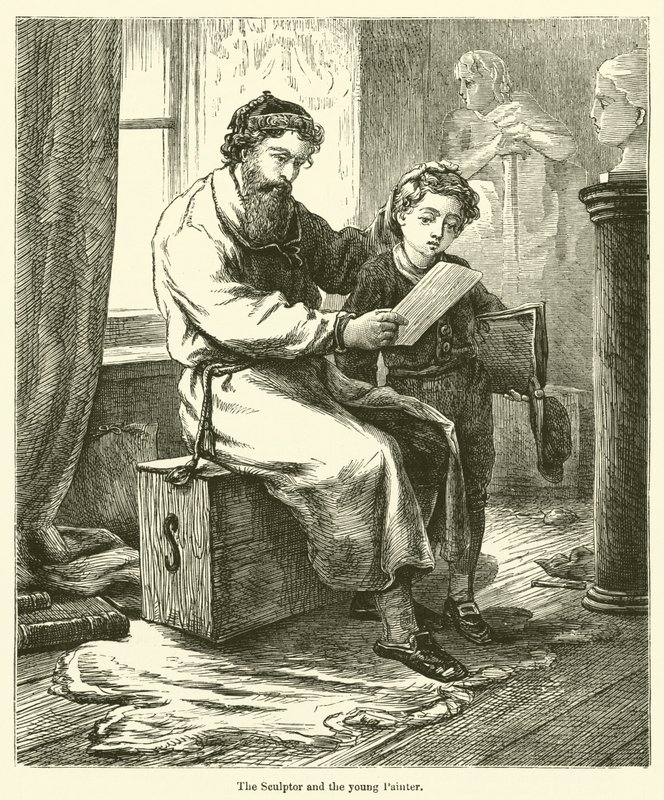 Le sculpteur et le jeune peintre - English School