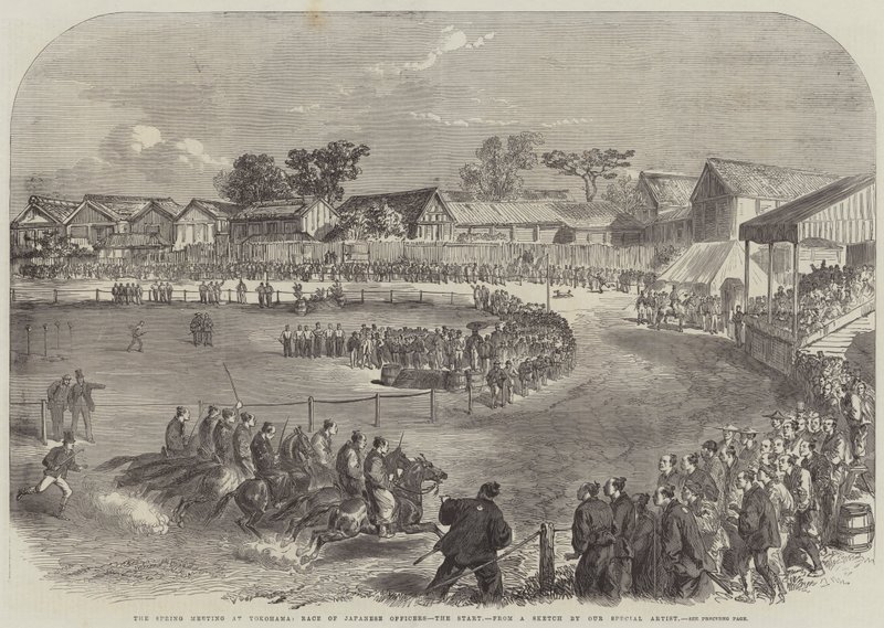 La réunion de printemps à Yokohama, course des officiers japonais, le départ - English School