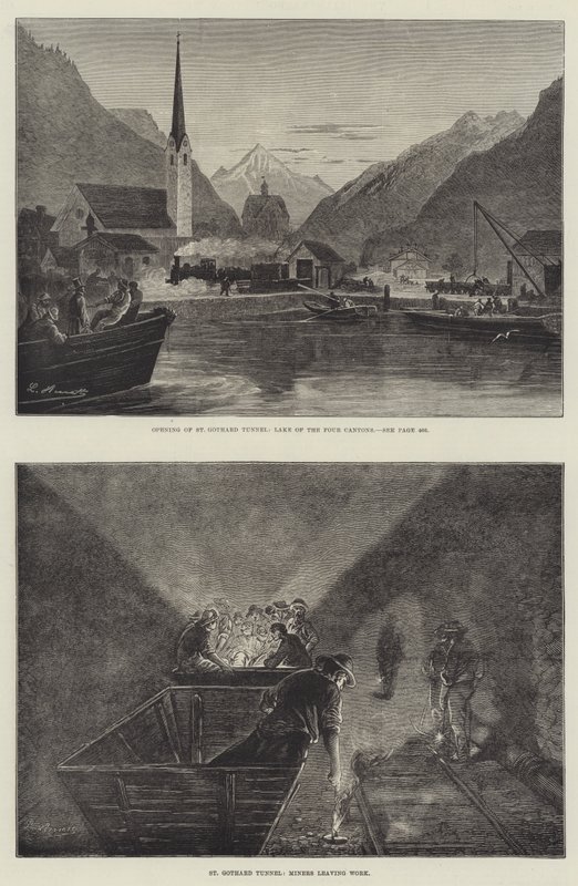 Le tunnel ferroviaire du Saint-Gothard (gravure) - English School