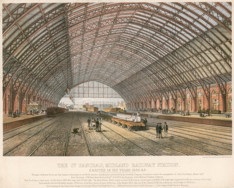 La gare de St Pancras, chemin de fer Midland, Londres, érigée entre 1866 et 1869 - English School