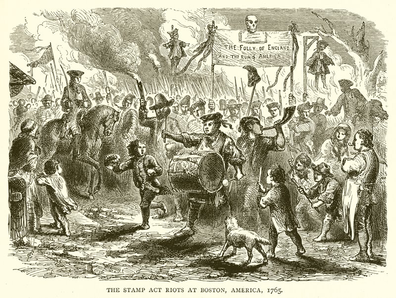 Émeutes contre le Stamp Act à Boston, Amérique, 1765 - English School