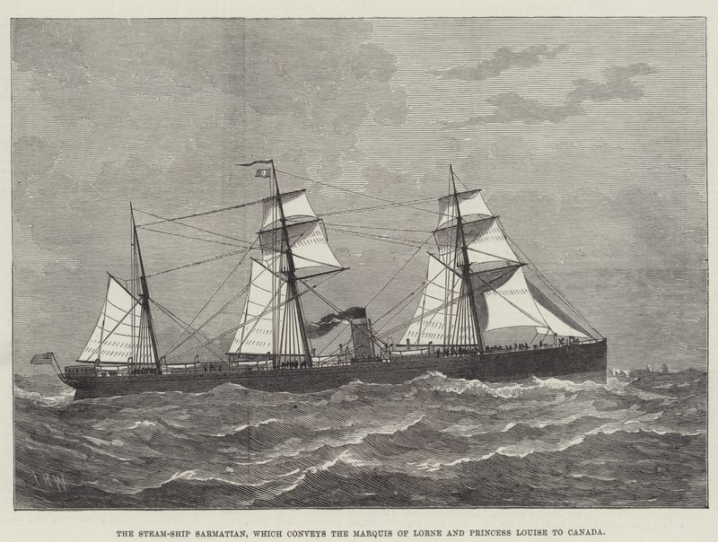 Le navire à vapeur Sarmatian, qui transporte le marquis de Lorne et la princesse Louise au Canada (gravure) - English School