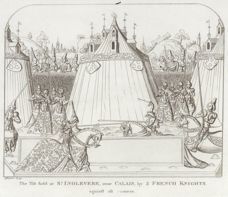 Le champ de joute à St. Inglevere, près de Calais, par 3 chevaliers français, contre tous les venus - English School