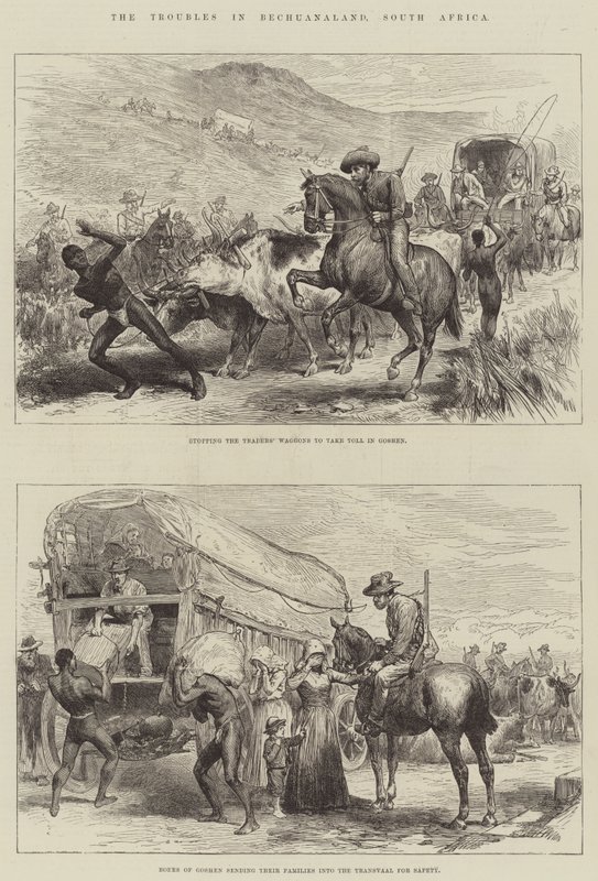 Les troubles au Bechuanaland, Afrique du Sud (gravure) - English School