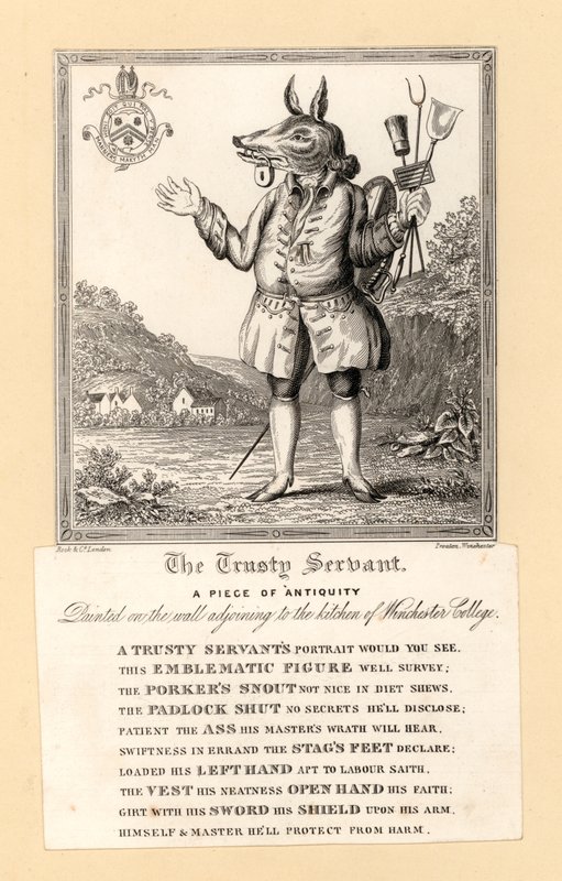 Le Serviteur Fidèle, peinture de 1579 par le poète anglais John Hoskins sur le mur attenant à la cuisine du Winchester College, Hampshire - English School