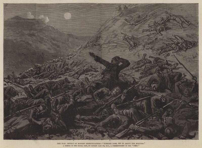 La guerre, effet des fusils modernes, "perte turque, 800 en environ dix minutes" - English School