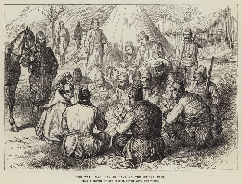 La guerre, jour de courrier au camp du col de Shipka - English School