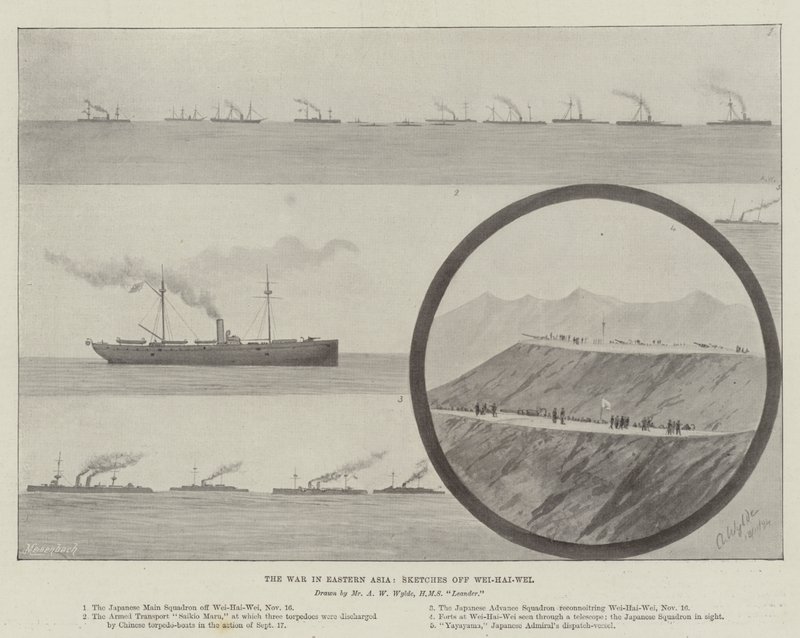 La guerre en Asie orientale, croquis au large de Wei-Hai-Wei (lithographie) - English School