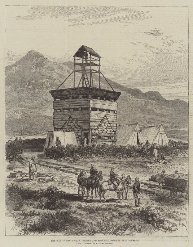 La guerre au Soudan, Zereba et redoute avancée près de Souakim (gravure) - English School