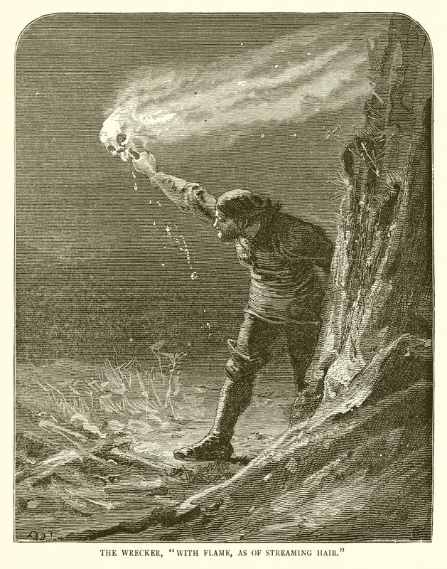 Le naufrageur, avec des flammes comme des cheveux flottants - English School