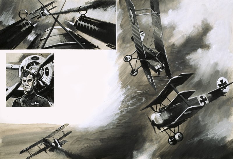 La bataille entre les SE5 britanniques et Werner Voss dans son triplan Fokker - English School