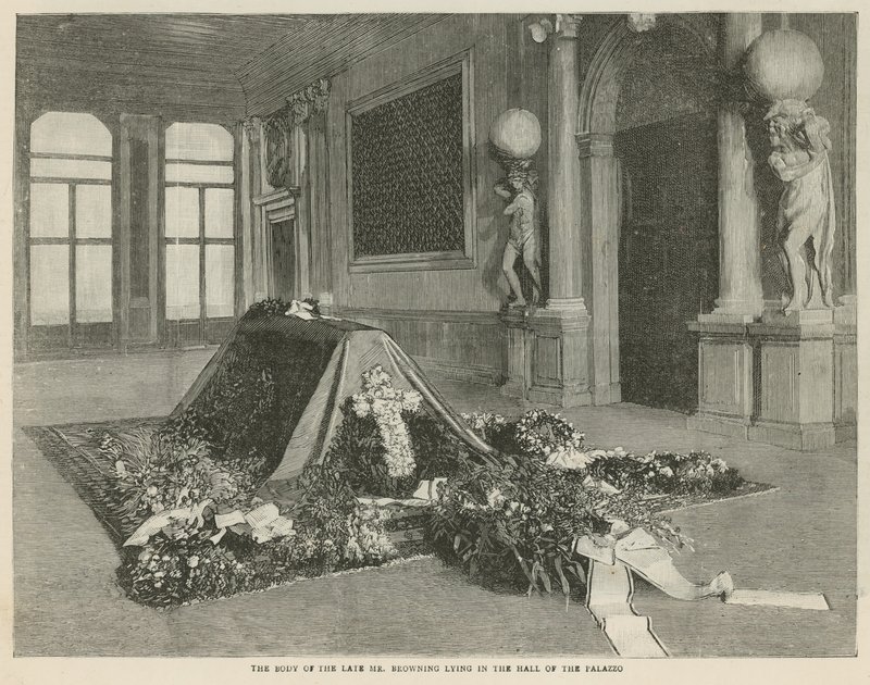 Le corps de feu M. Browning dans le hall du Palazzo Rezzonico, Venise - English School