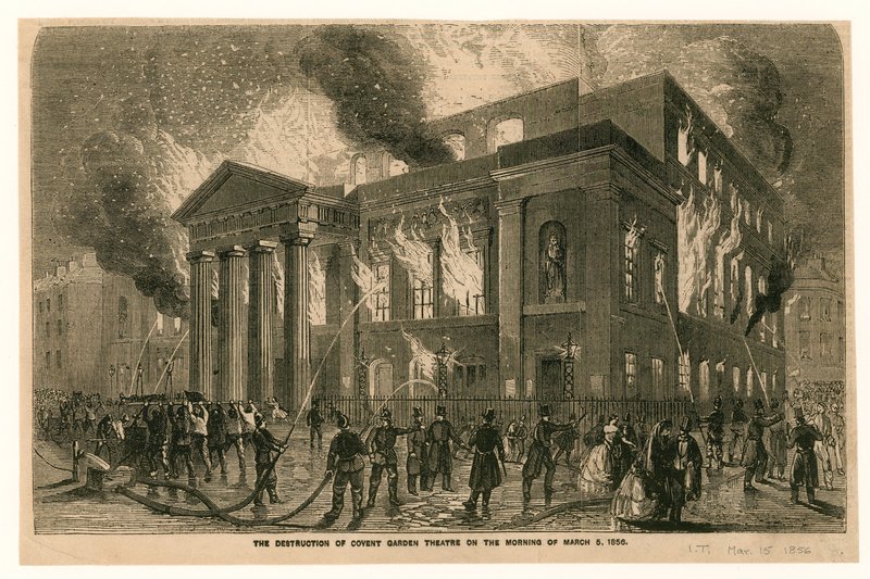 La destruction du Théâtre de Covent Garden, Londres, le matin du 5 mars 1856 - English School