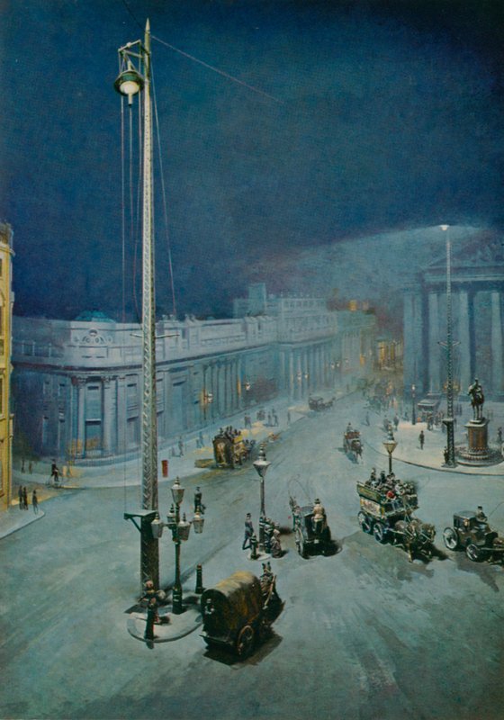 La lumière électrique à Mansion House, Londres - English School