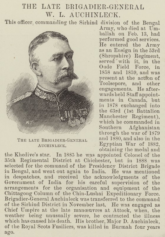 Feu le brigadier-général W L Auchinleck (gravure) - English School