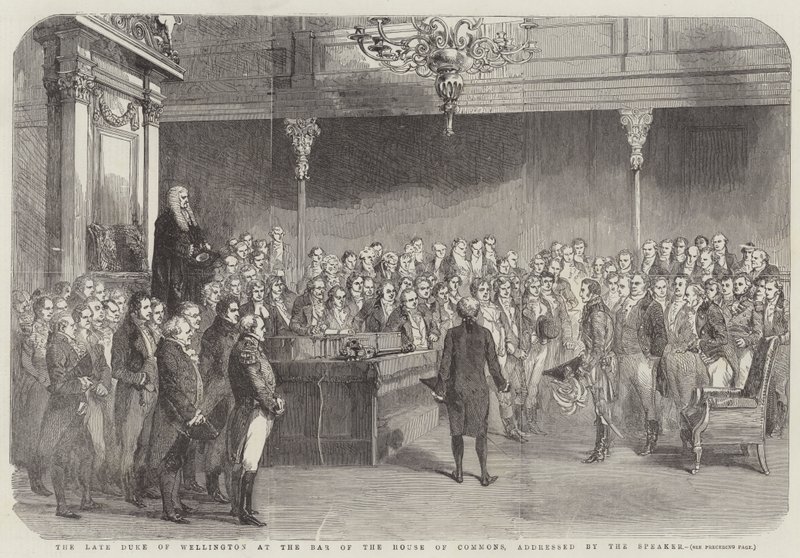 Le défunt duc de Wellington à la barre de la Chambre des communes, adressé par le président - English School