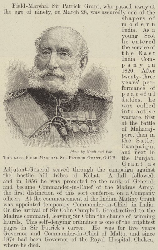 Feu Field-Marshal Sir Patrick Grant, GCB (gravure) - English School