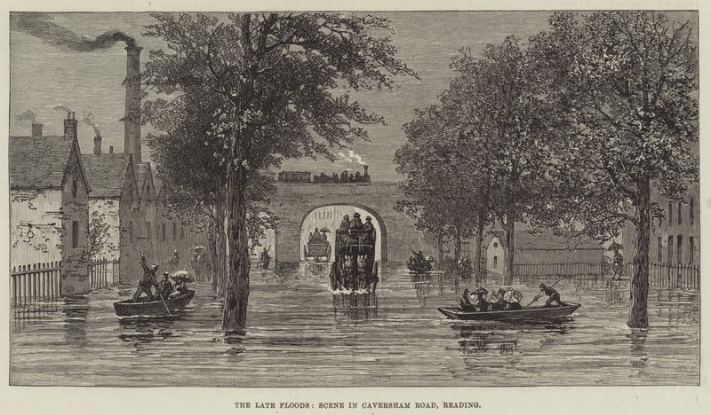 Les dernières inondations, scène dans Caversham Road, Reading (gravure) - English School