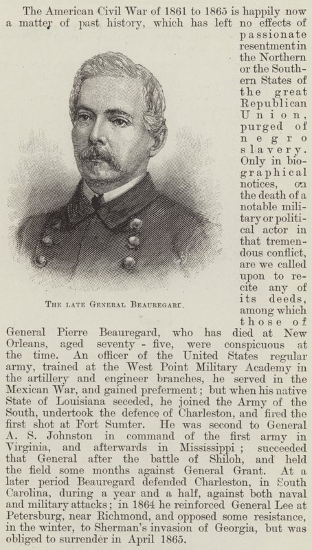 Le défunt général Beauregard (gravure) - English School