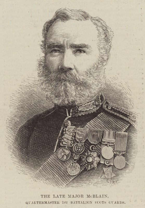 Feu le major McBlain, quartier-maître du 1er bataillon des Scots Guards (gravure) - English School
