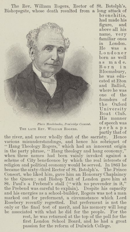 Le défunt Révérend William Rogers (gravure) - English School