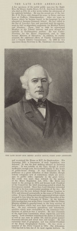 Feu le très honorable Henry Austin Bruce, premier Lord Aberdare (gravure) - English School