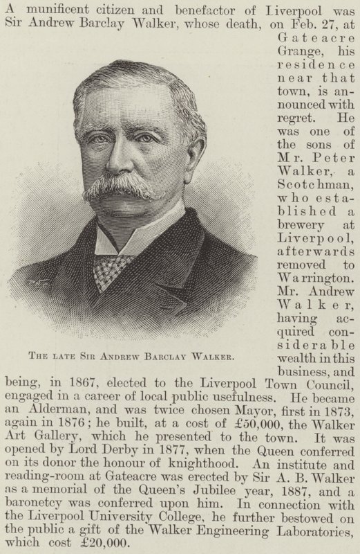 Le défunt Sir Andrew Barclay Walker (gravure) - English School