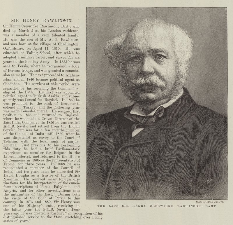 Feu Sir Henry Creswicke Rawlinson, Baronet (gravure) - English School