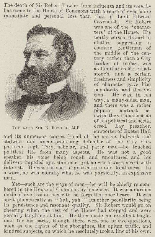 Feu Sir R Fowler, MP (gravure) - English School