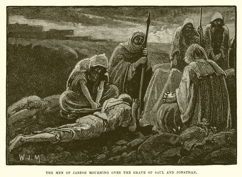 Les hommes de Jabesh pleurant sur la tombe de Saül et Jonathan - English School