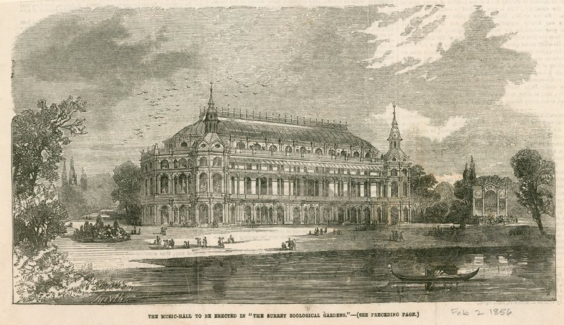 La salle de musique à ériger dans les Surrey Zoological Gardens - English School